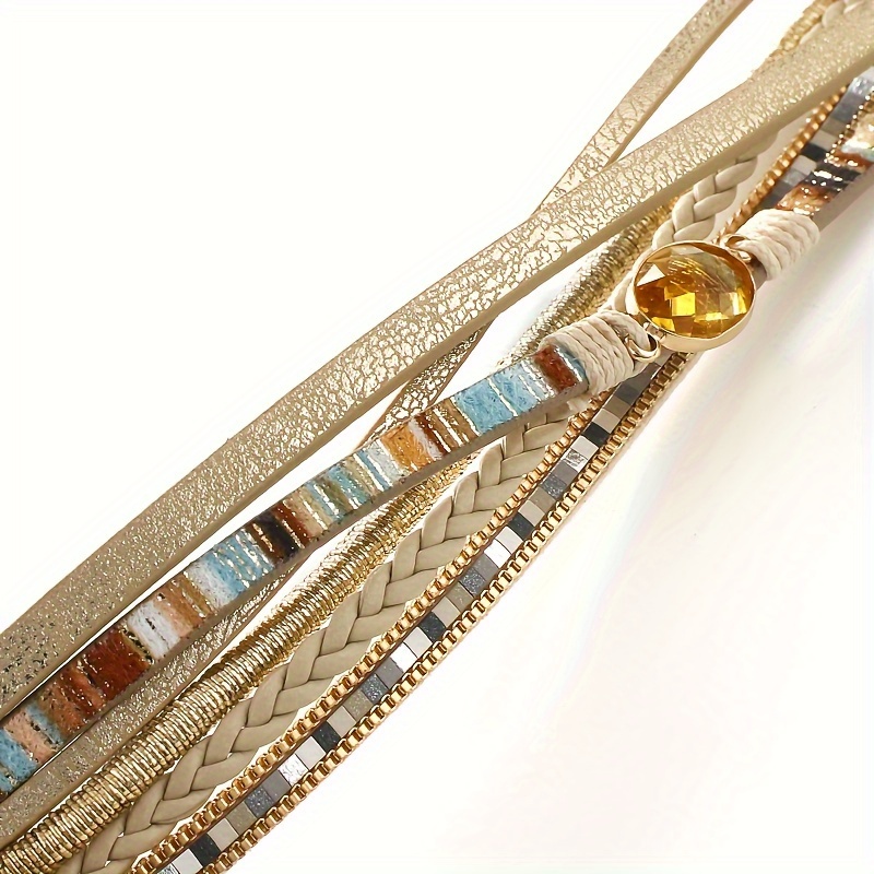 Boho Leather Bracelet with Crystal Beads